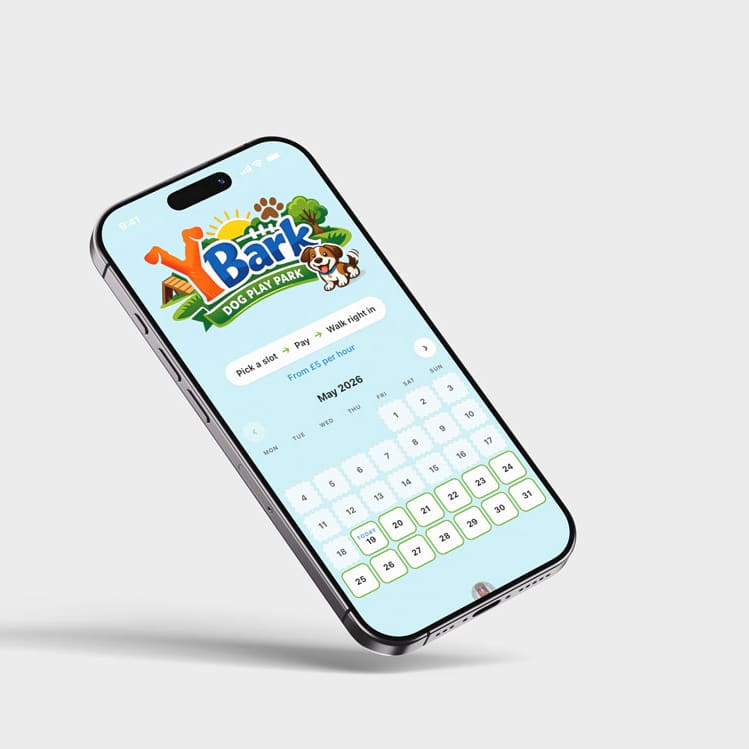 The Y Bark booking page on a phone, showing a calendar of days to book